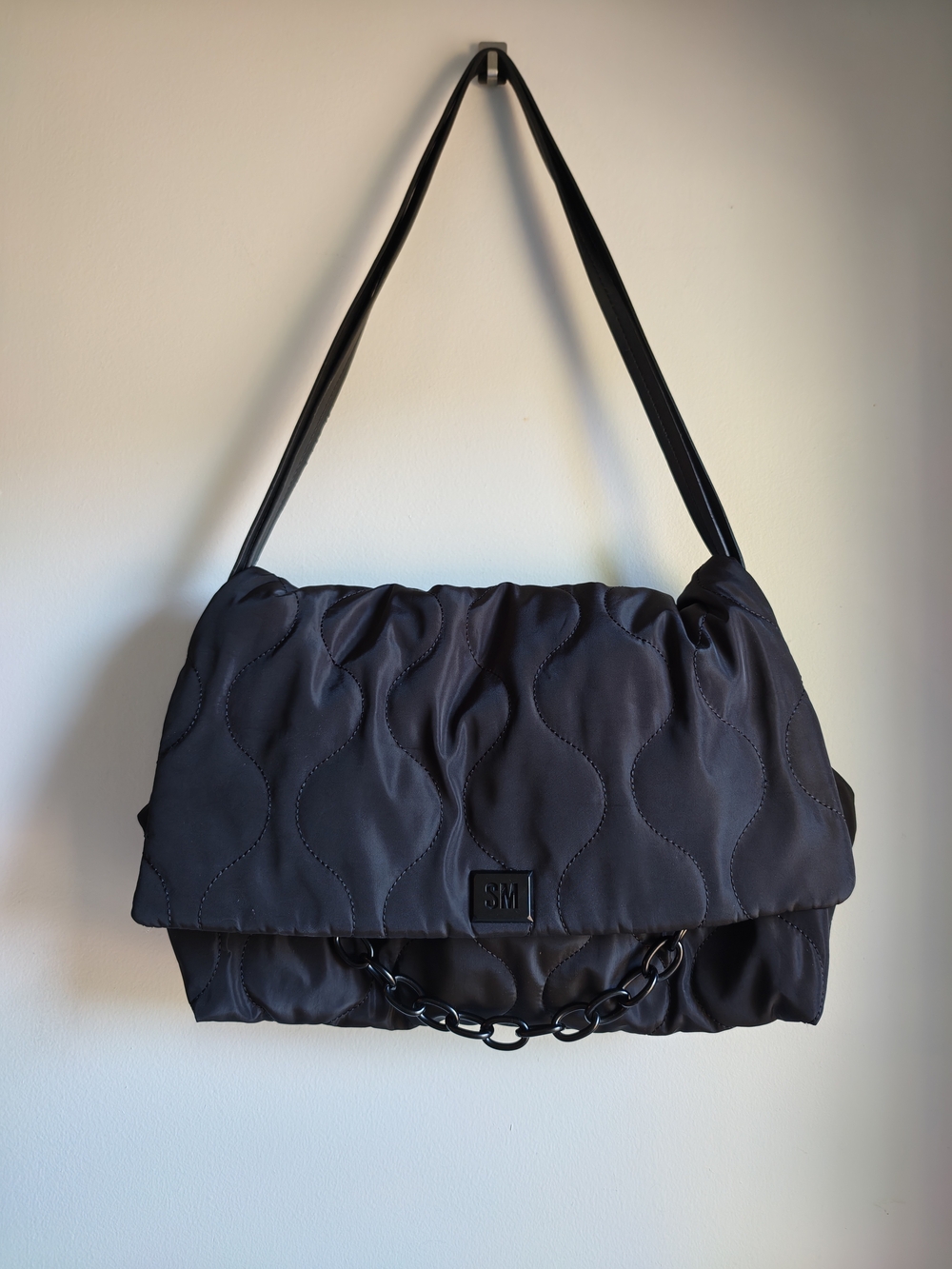Steve Madden Quilted Shoulder Bag in Charcoal Black